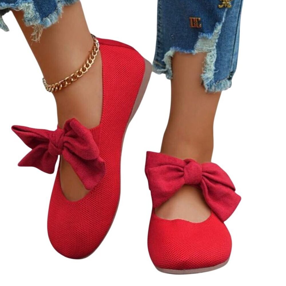 Red Bow Fabric Ballet Flats Size 40/8.5 Holiday Slip On Dress up or down